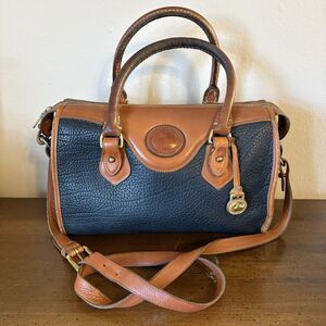 Dooney & Bourke All Weather Leather Tan & Black Satchel Handbag Vintage